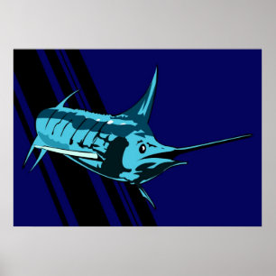 Speerfisch im Schatten Illustrationsdruck Poster