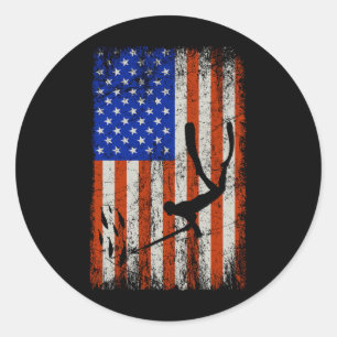Speerfischen Speerfischer Amerikanische Flagge Vin Runder Aufkleber