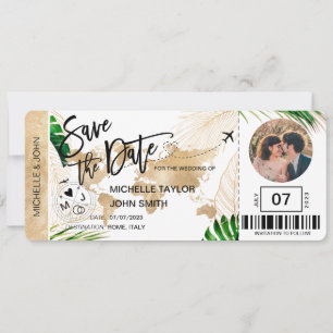 Speichern Sie das Datum Bordkarte Weltkarte Strand Einladung