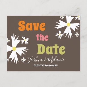 Speichern Sie das Datum Daisy Groovy Floral Braun Postkarte