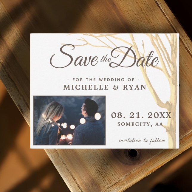 Speichern Sie das Datum Einfache Rustikale Baum Fo Save The Date (Von Creator hochgeladen)
