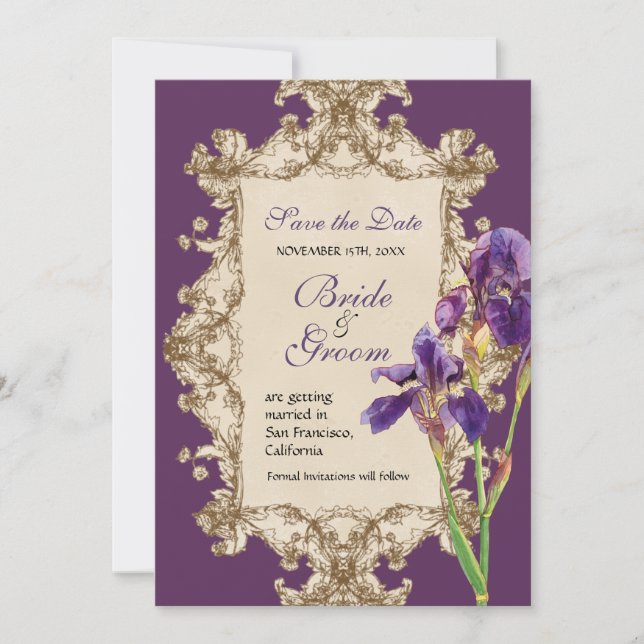 Speichern Sie das Datum - Elegante Iris-Monogramm- Save The Date (Vorderseite)