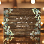 Speichern Sie das Datum Eukalyptus Greenery Rustic Ankündigungspostkarte<br><div class="desc">Eukalyptus Greenery Sukkulente Botanische Wasserfarbenfrühlingssonne Hochzeit Sichern Sie die Date Card auf rustikalem Land Holz Hintergrund - beinhaltet schöne und elegante Schrift Typografie mit modernen botanischen Blättern und Grün für die besondere Hochzeitstag-Feier.</div>