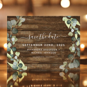 Speichern Sie das Datum Eukalyptus Greenery Rustic Ankündigungspostkarte
