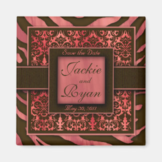 Speichern Sie das Datum Magnet Zebra Damask Koral
