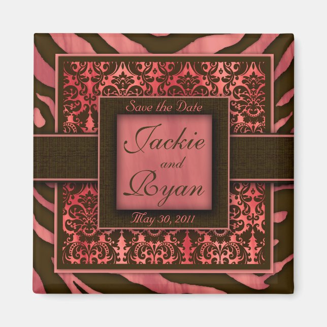 Speichern Sie das Datum Magnet Zebra Damask Koral (Vorne)