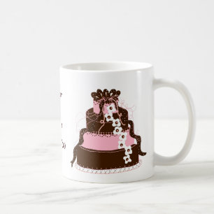 Speichern Sie das Datum Pink und Schokoladenkuchen Tasse