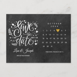 Speichern Sie den Datumskalender Gold Liebesherz S Postkarte