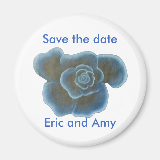 Speichern Sie die Datumsmagnete, Blaue Rose Magnet (Vorne)