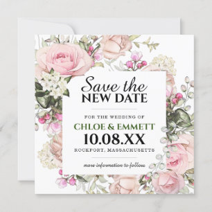 Speichern Sie die neue Termin-Rosa-Blumen-Hochzeit Einladung