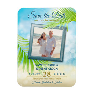Speichert das Datum Euer Foto Strandhochzeit Palme Magnet