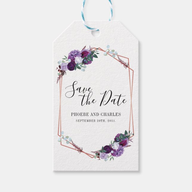 Speichert das Datum Lila Floral Geschenkanhänger (Vorderseite)