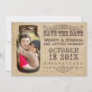 Speichert Das Datum Mason Jar Burlap Rustikale Hoc Save The Date