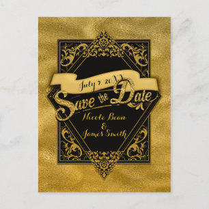 Speichert das Datum Schwarz & Faux Gold Elegante V Postkarte