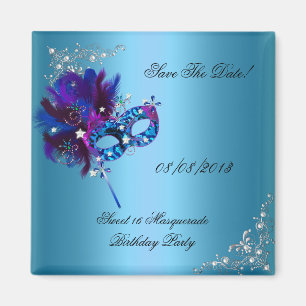 Speichert das Datum Sweet 16 Maskenball Blau Magnet
