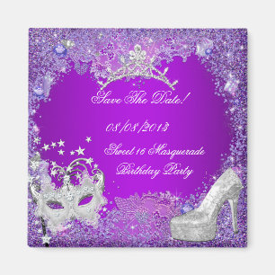 Speichert das Datum Sweet 16 Masquerade Lila Rosa Magnet