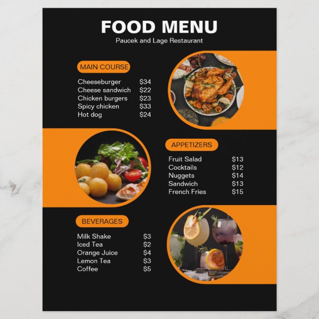 Speisekarte des Restaurants Orange und Black Bold Flyer (Vorne)