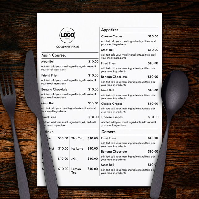 Speisekarte des White Restaurant Karte Flat Menu (Von Creator hochgeladen)