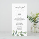 Speisekarte für das Abendessen "Greenery Eucalyptu Menükarte<br><div class="desc">Die moderne Green Eucalyptus Wedding Elopement Dinner Card. Das Restaurant bietet eine große Auswahl an Speisen und Gerichten,  die Sie in der Regel auch in der Küche genießen können.</div>