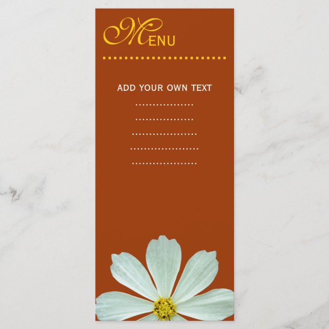 Speisekarte für das Abendessen. Weiße Blume Menükarte (Vorderseite)