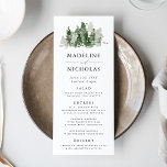 Speisekarte für die Hochzeit von Rustikalem Pinien Menükarte<br><div class="desc">Elegante, individuelle Hochzeitsmenükarte mit einem Wald aus dunklen Jägern, grünen und saluhaltigen Kiefernbäumen an der Spitze mit Ihrem Namen, Ihrem Hochzeitsdatum und den unten abgebildeten Menüdetails. Das Menü wechselt zu einem dunkelgrünen Hintergrund für Jäger mit Platz für Text und Fotos. Entworfen, um sich mit unserer Hochzeitskollektion Rustic Pine Forest abzustimmen....</div>