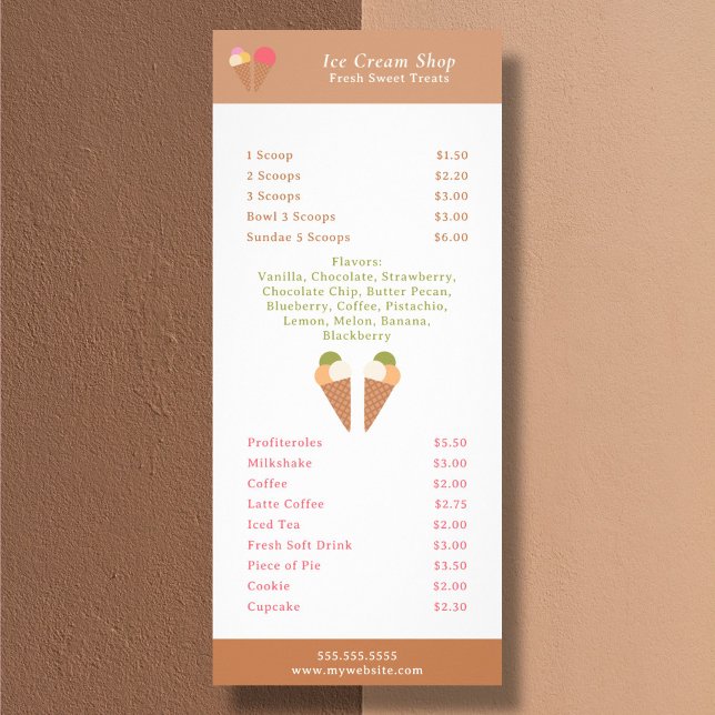 Speisekarte für Eis und Rackkarte für die Preislis Werbekarte (Ice Cream Menu & Price List Rack Card)