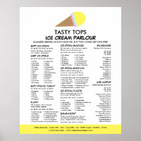 Speisekarte für Eiskrem und Eiscreme