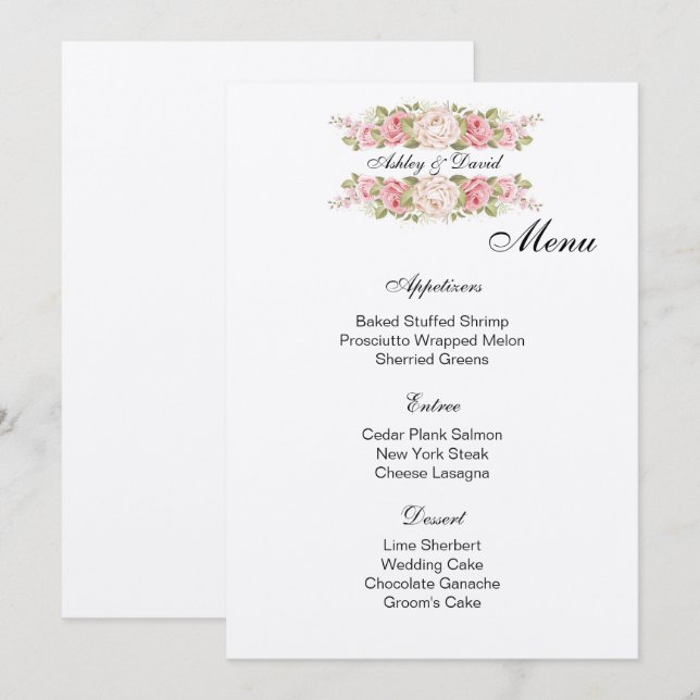 Speisekarte für Hochzeiten Menükarte (Vorne/Hinten)