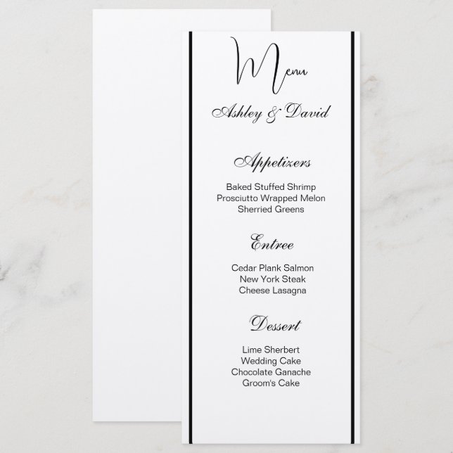 Speisekarte für Hochzeiten Menükarte (Vorne/Hinten)