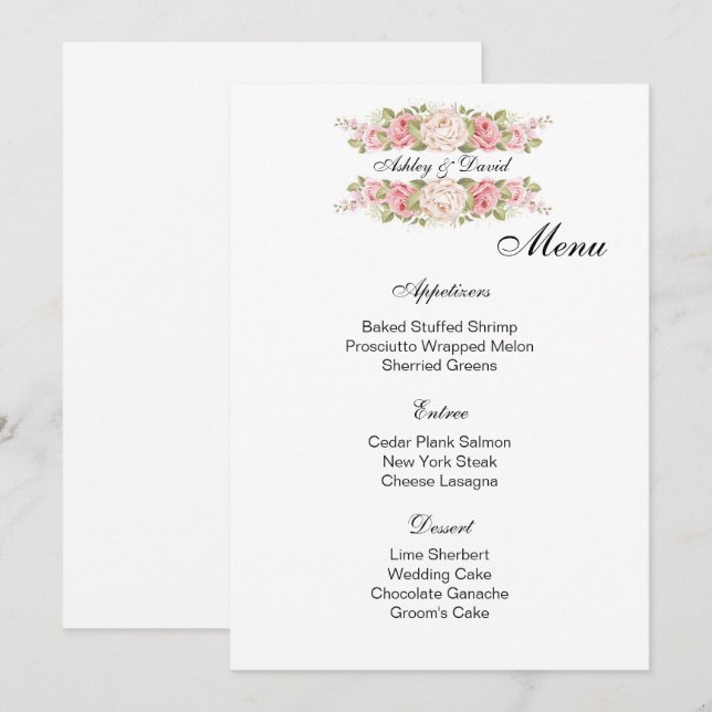 Speisekarte für Hochzeiten Menükarte (Vorne/Hinten)