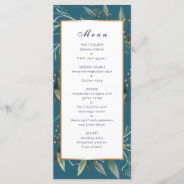 Speisekarte für Hochzeitsessen aquamarines Blattgo Programm