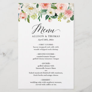 Speisekarte für Hochzeitsessen Chic Blush Pink Whi