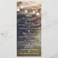 Speisekarte für rustikale Wälder und Lichter