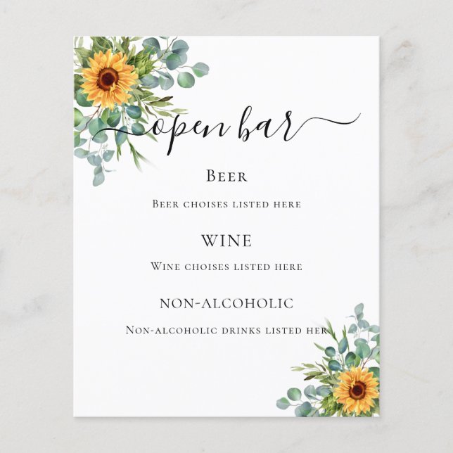 Speisekarte für Sonnenblumen, Eukalyptuspflanzen B (Vorderseite)