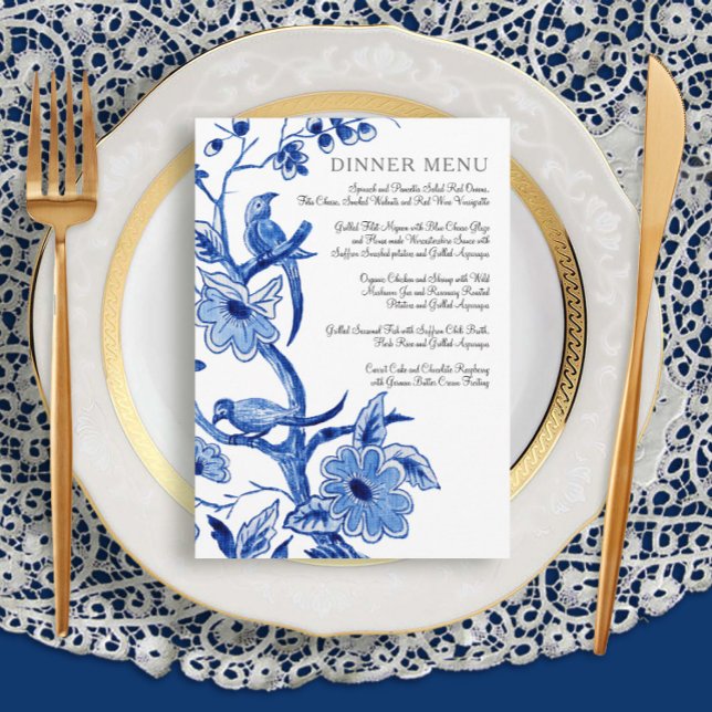 Speisekarte Hochzeit Vintag Blau Chinoiserie Bläse Menükarte (Von Creator hochgeladen)