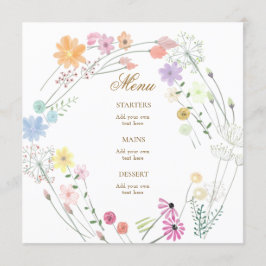 Speisekarte mit Aquarellfarben-Wildblumen Menükarte