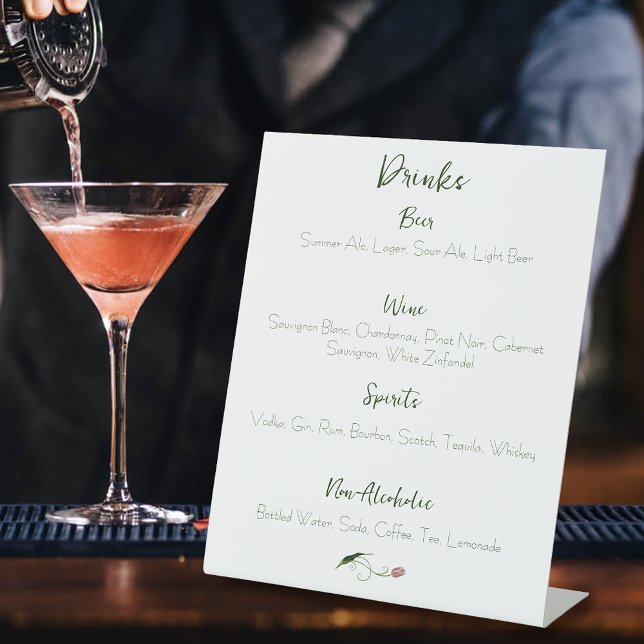 Speisekarte mit floralen Getränken in Rosa Tulip Sockelschild (Von Creator hochgeladen)