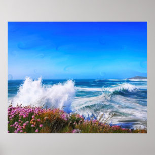 Spektakuläre impressionistische Welle mit rosa Blu Poster