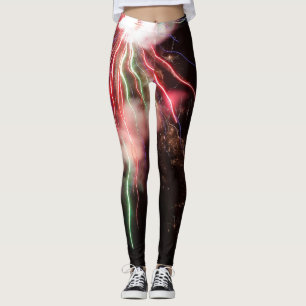 Spektakuläre rote grüne Feuerwerke Abstrakter schw Leggings