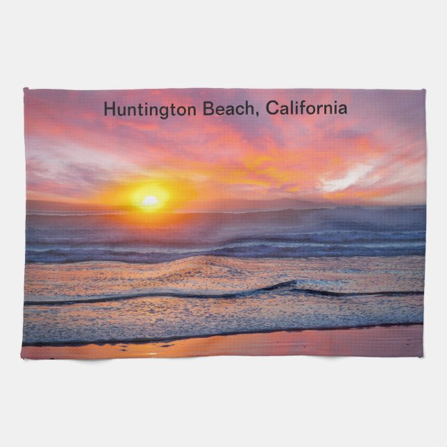 Spektakulärer Sonnenuntergang am Huntington Beach, Küchentuch (Horizontal)