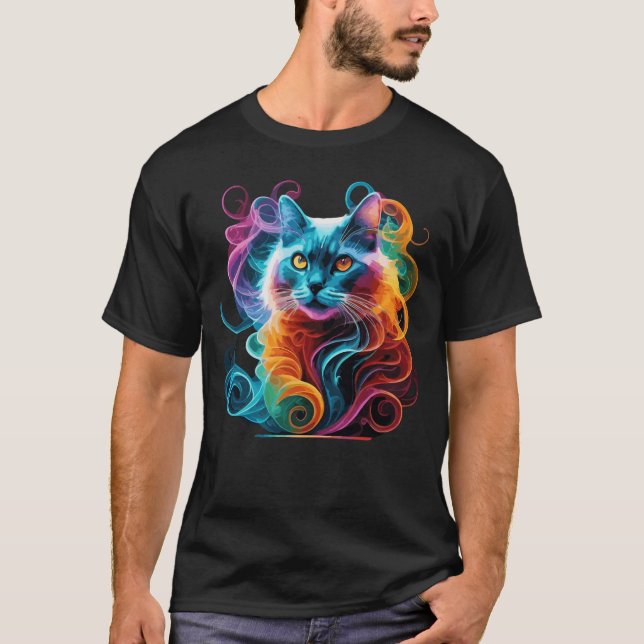 Spektrale Anime-Katze in lebhafter Rauchexplosion T-Shirt (Vorderseite)