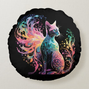 Spektrale, holografische Katze: Ein Prisma der Ele Rundes Kissen