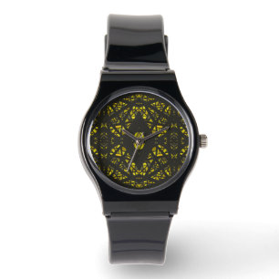 Spektroskopisches Gelb Schwarze Abstrakte Gouache Armbanduhr