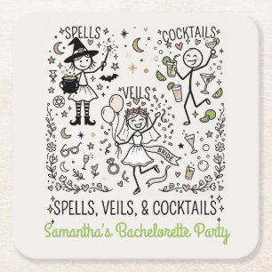 Spells, Schleier und Cocktails Junggesellinnenabsc Rechteckiger Pappuntersetzer