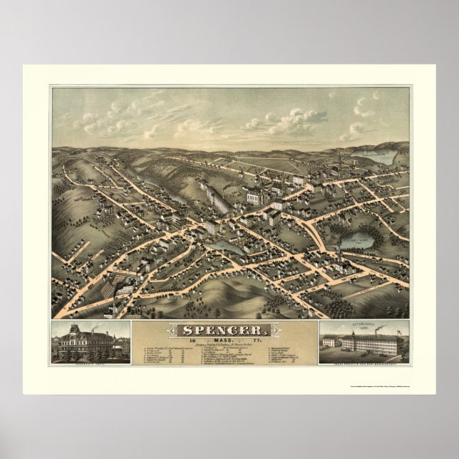 Spencer, MA Panoramic Map - 1877 Poster (Vorne)