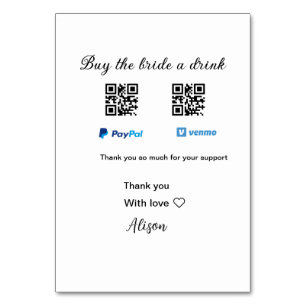 Spende für ein Getränk für die Braut QR Venmo PayP Tischnummer