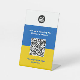 Spenden an die Ukraine | Firmenlogo, Text, Qr-Code Sockelschild