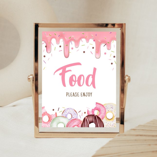 Spenden und Windeln sprinkeln Nahrung Poster (Pink Donuts Girl Baby Shower Food Sign)
