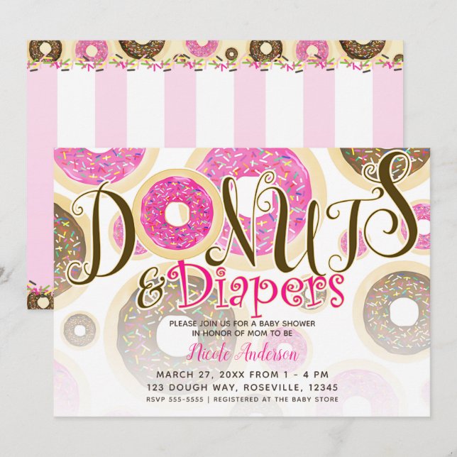 Spenden & Windeln Rosa Sprinkles Babydusche Einladung (Vorne/Hinten)