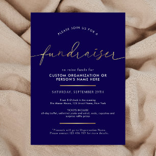 Spendenaktion Minimalistisches Skript Navy & Gold Einladung